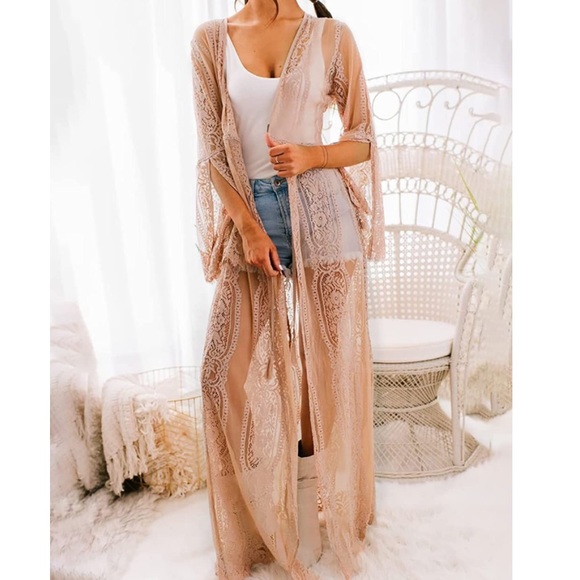 Sexy Lace Open Front Kimono Cardigan - Picture 2 of 7